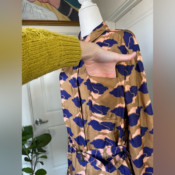 ACNE Studios Alloy Cloud Print silk dress button down with pockets! Size M - Picture 6 of 16